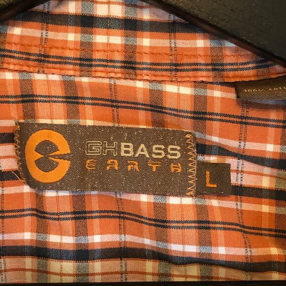 Orange Plaid Button Down Shirt Short GH Bass Earth Sleeve Large Retro Vtg - Picture 10 of 11